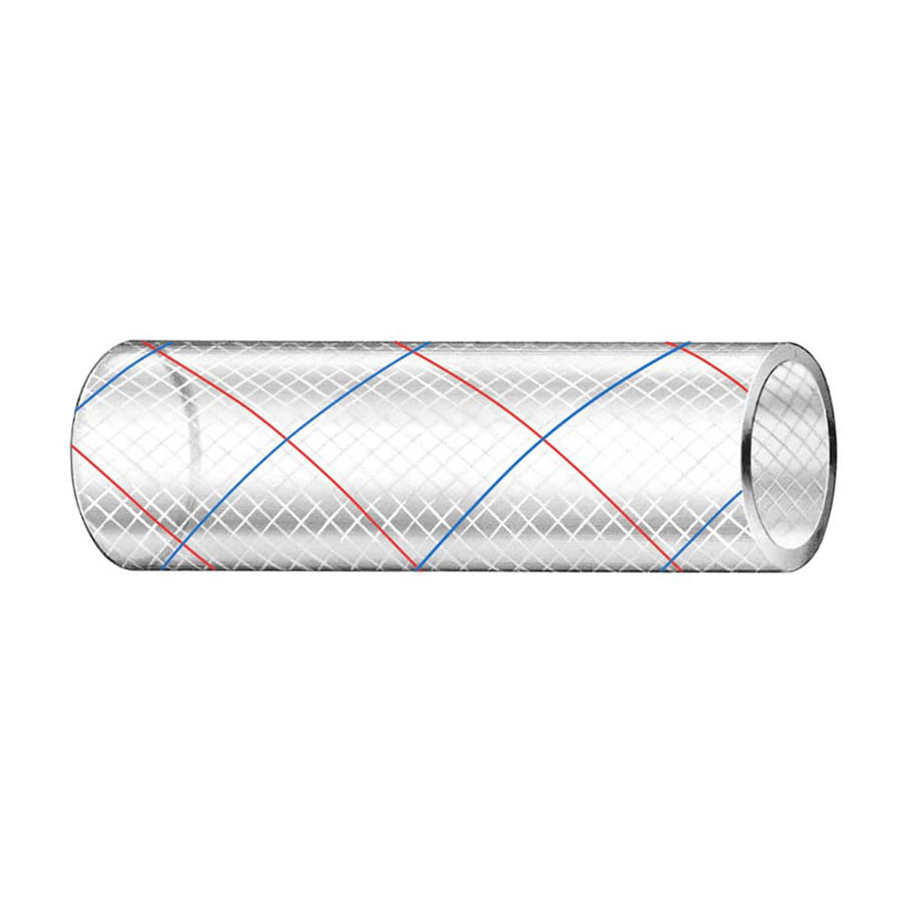 Trident Marine 5/8" x 50' Clear Reinforced PVC Hose Tubing Red &amp; Blue Tracer