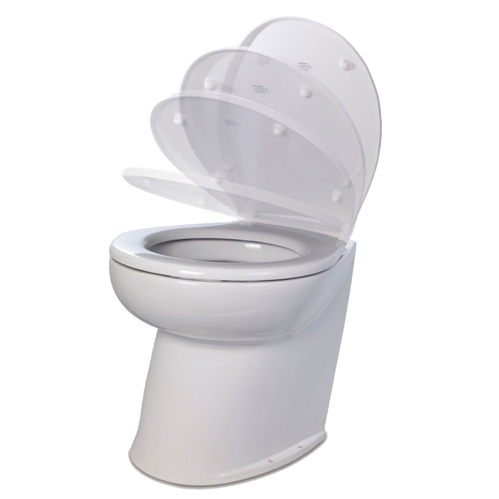 Jabsco Deluxe Flush 14" Angled Back Raw Water Electric Marine Toilet W/remote Rinse Pump &amp; Soft Close Lid