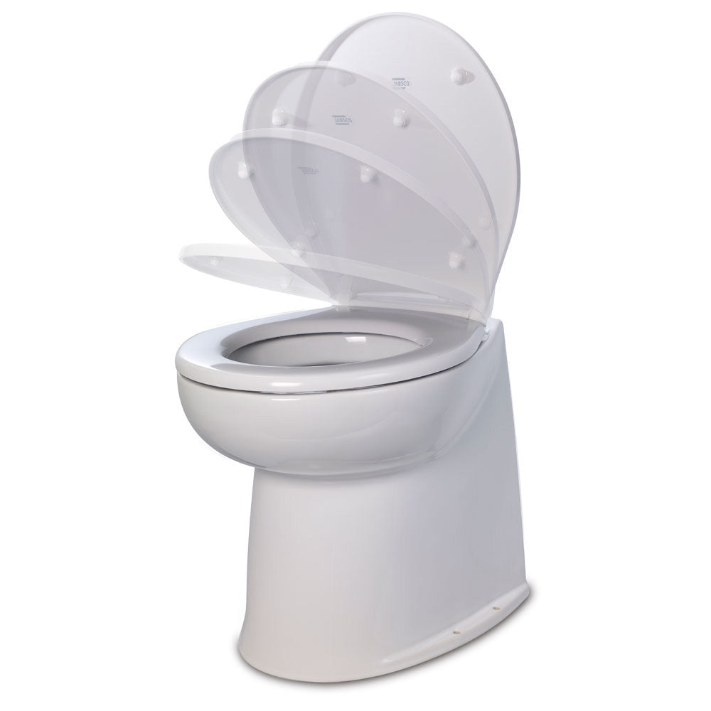 Jabsco Deluxe Flush 14" Straight Back Raw Water Electric Marine Toilet W/remote Rinse Pump &amp; Soft Close Lid