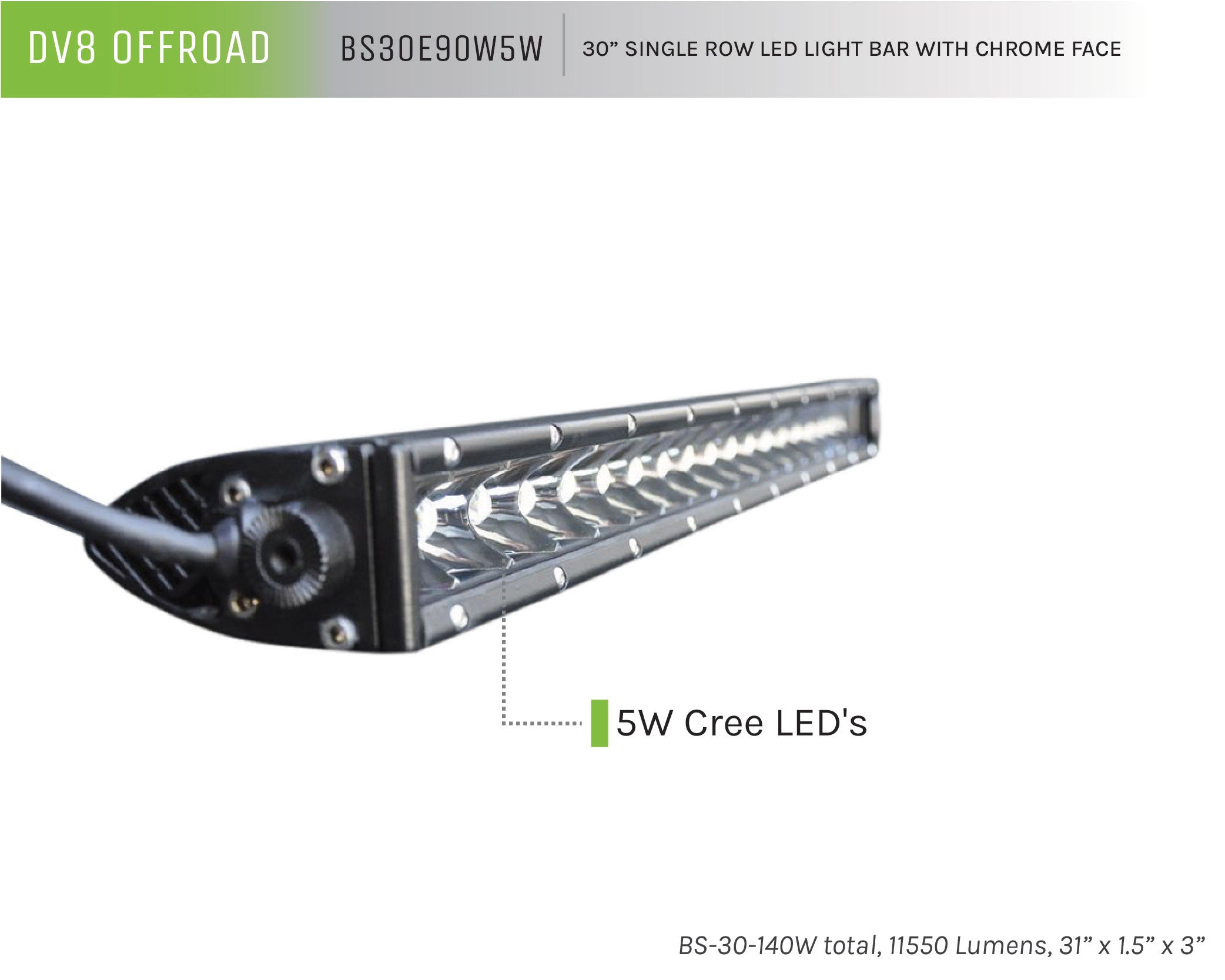 Single Row LED Light Bar With Chrome Face