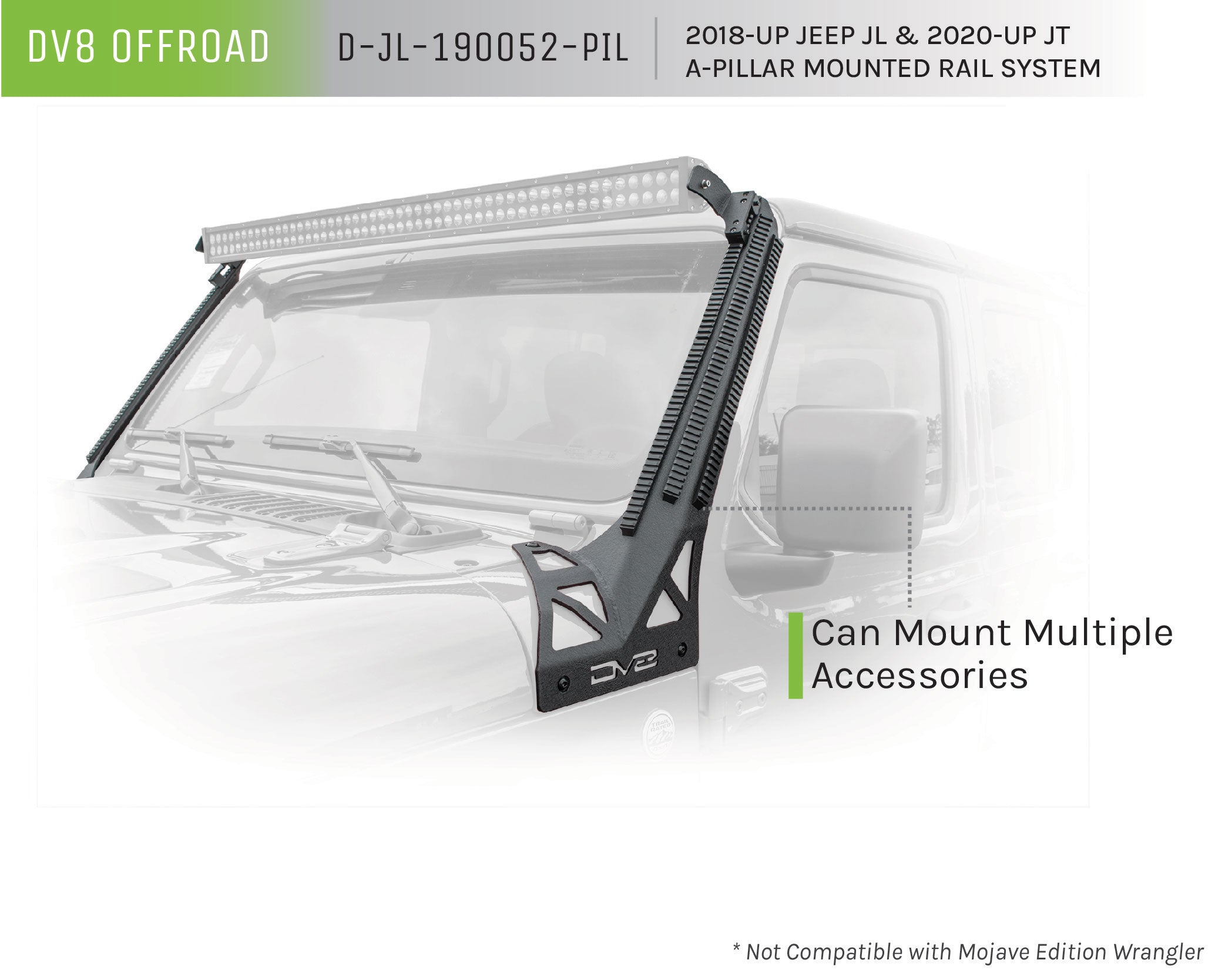 Jeep Wrangler JL And Gladiator JT A-Pillar Mount With Rail Accessory Mount System