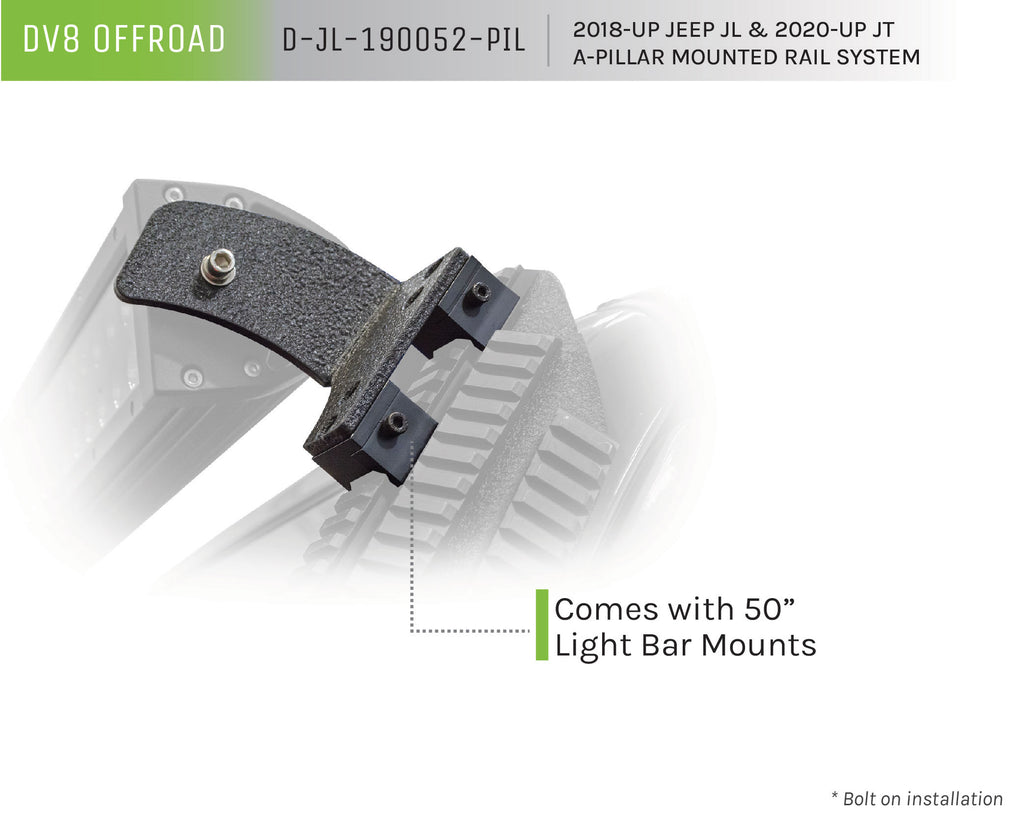 Jeep Wrangler JL And Gladiator JT A-Pillar Mount With Rail Accessory Mount System