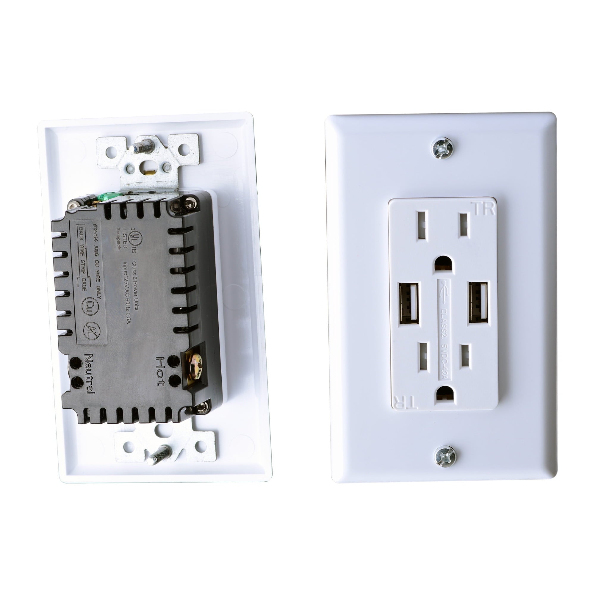 AC Dual Outlet W/ Cover & 2 USB Cha